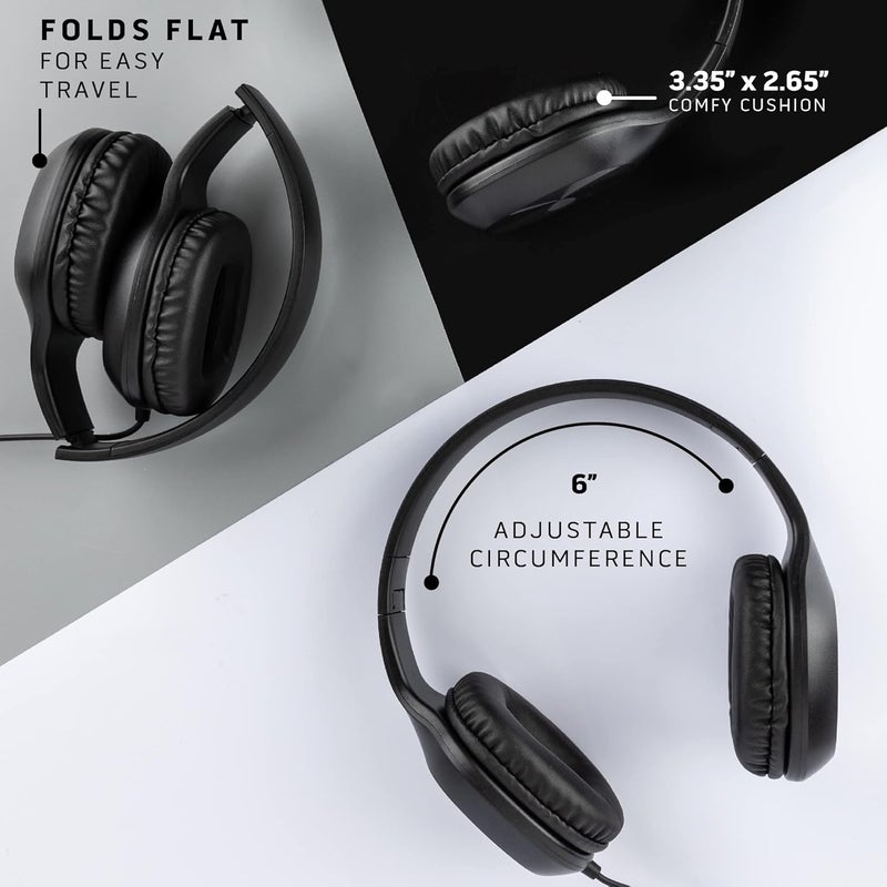 Sonitum Kids Headphones, 5-Pack, On-Ear, 3.5mm Wired, Adjustable, Cushioned, Black - Image 2